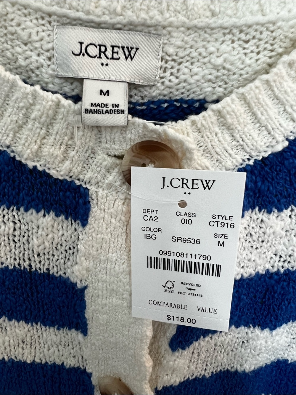 J. Crew Blue and White Striped Button-Front Short Sleeve Cardigan - Picture 3 of 10
